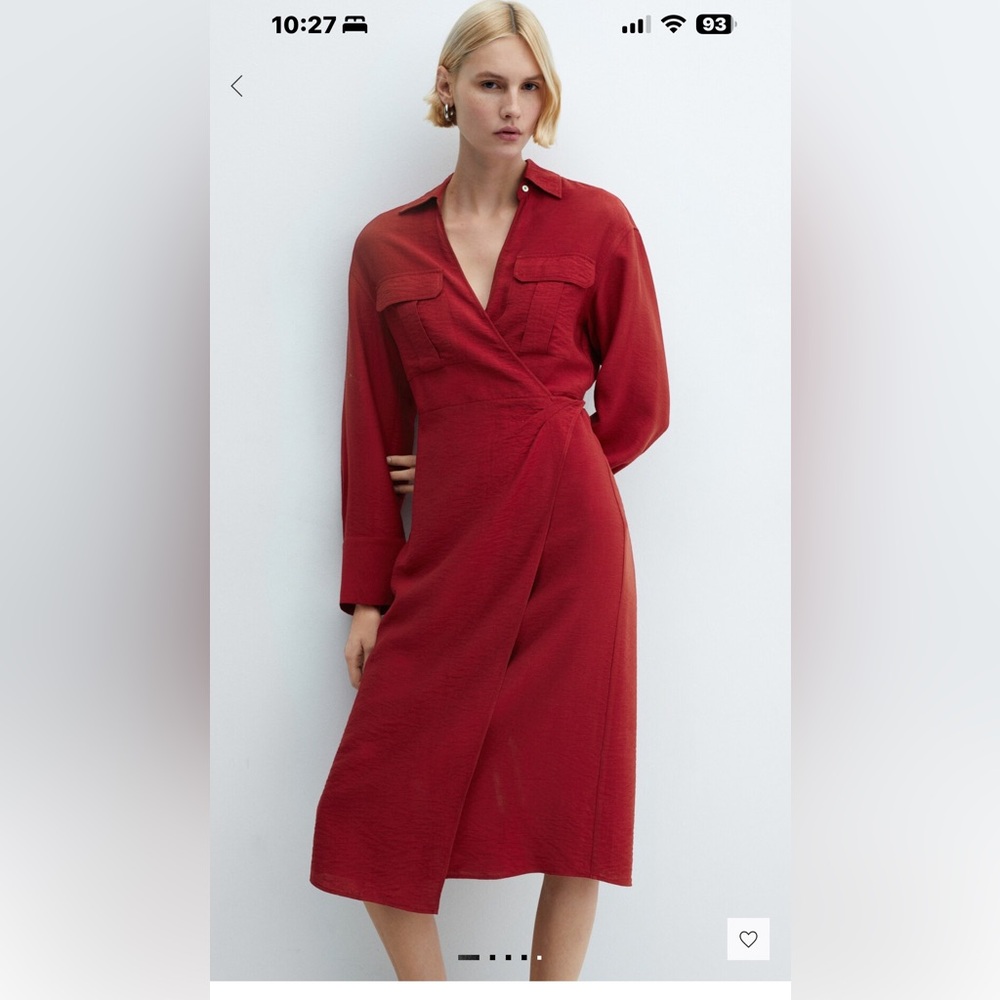 Mango Rich Red Long Sleeve Dress
